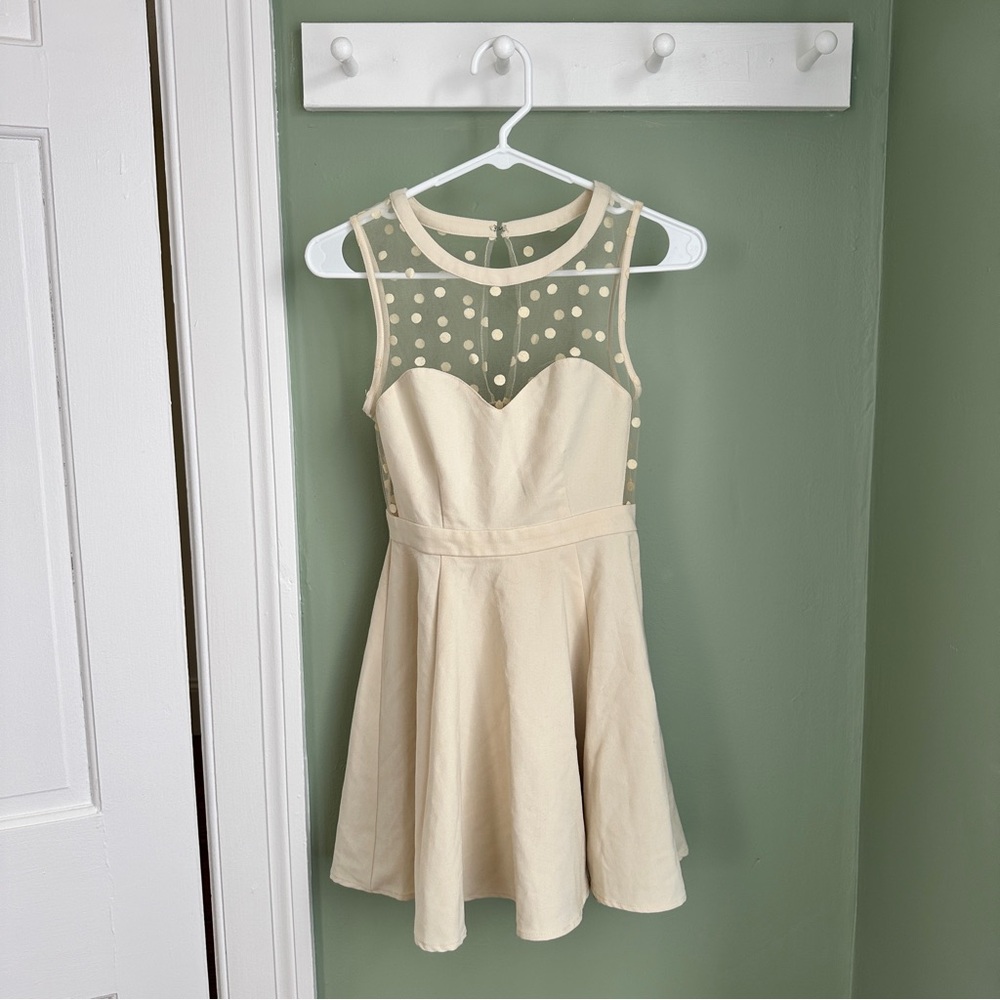 Cream Polka Dot Mesh Fit & Flare Dress